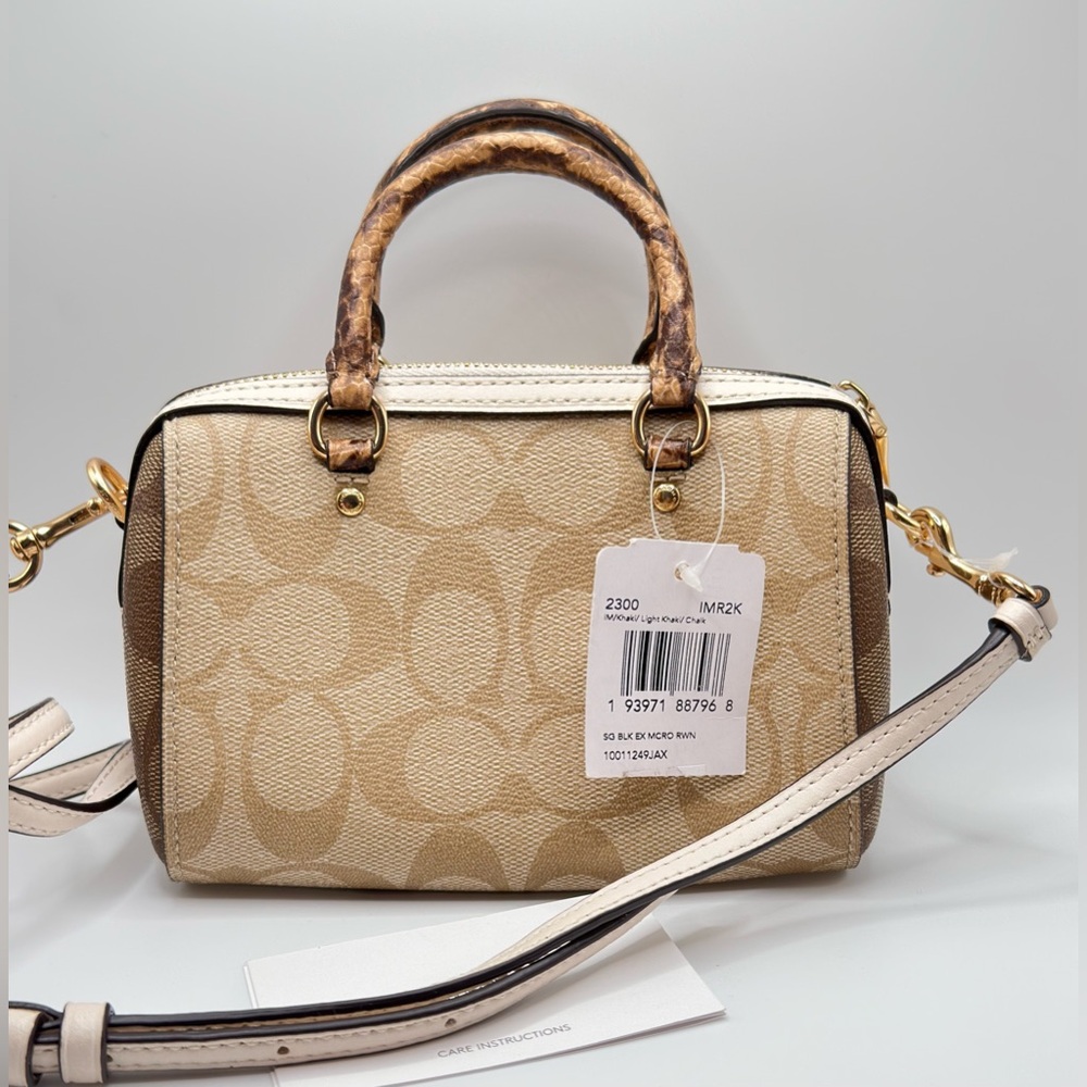 Coach NEW! Mini Rowan Signature Tan and Cream Canvas Crossbody Purse - Picture 3 of 16